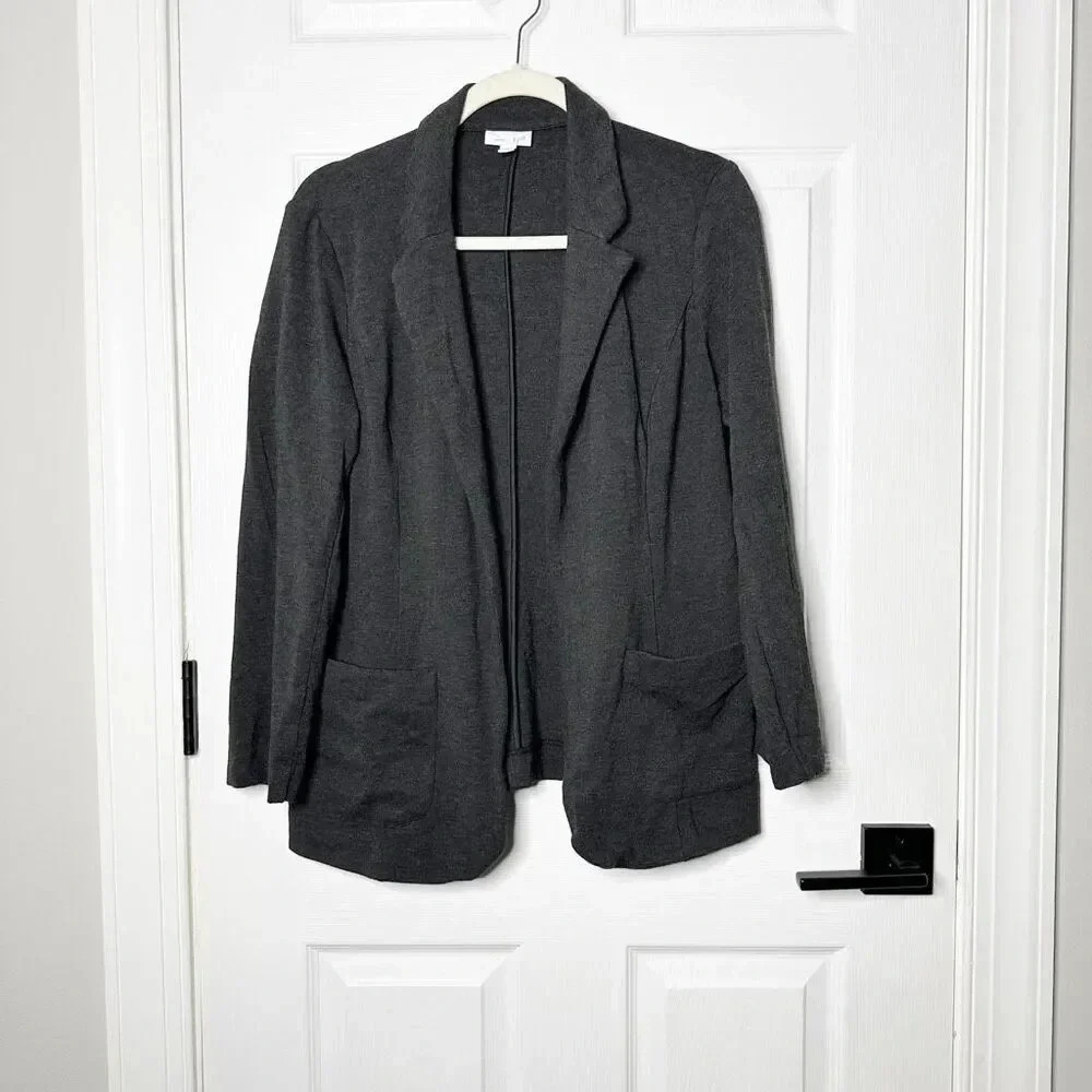 J. JILL M‎ Petite Dark Gray Knit Ponte Blazer Work Wear Office Business